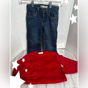 Nordstrom Red Sweater and Levi’s Blue Jeans Set
